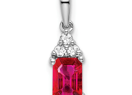 14k White Gold Emerald-shape Ruby and Diamond Pendant (Style PM7186-RU-007-WA)