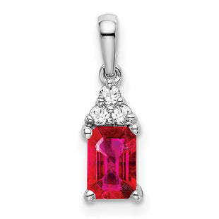 14k White Gold Emerald-shape Ruby and Diamond Pendant (Style PM7186-RU-007-WA)
