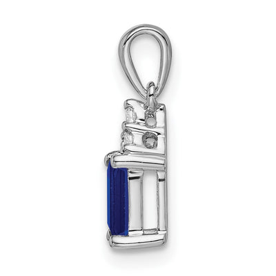 14K White Gold Emerald-shape Sapphire and Diamond Pendant, 16.9 x 5mm