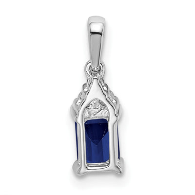 14K White Gold Emerald-shape Sapphire and Diamond Pendant, 16.9 x 5mm