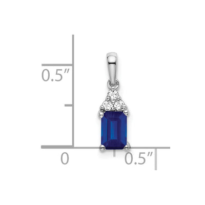 14K White Gold Emerald-shape Sapphire and Diamond Pendant, 16.9 x 5mm