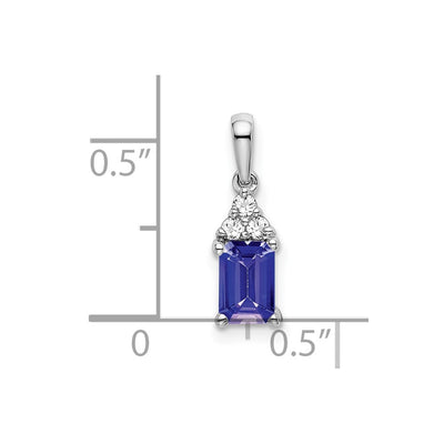 14K White Gold Emerald-shape Tanzanite and Diamond Pendant