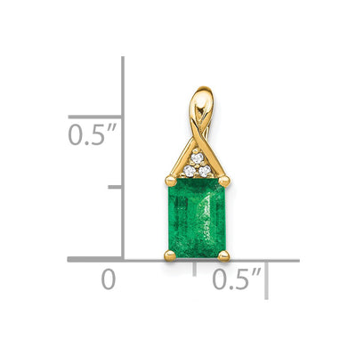 14K Rectangle Emerald and Diamond Pendant