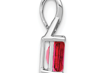 14k White Gold Emerald-shape Ruby and Diamond Pendant, 15.75 x 5.9mm
