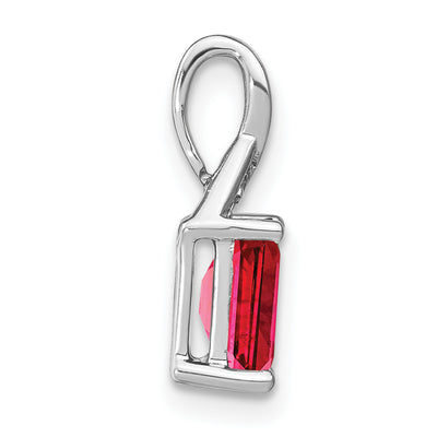 14K White Gold Emerald-shape Ruby and Diamond Pendant, 15.75 x 5.9mm