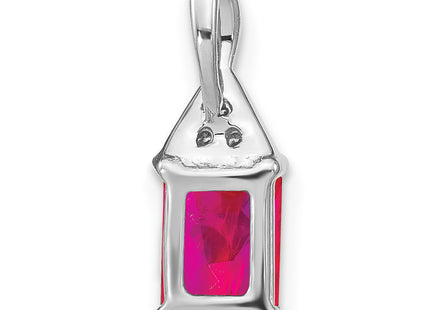 14k White Gold Emerald-shape Ruby and Diamond Pendant, 15.75 x 5.9mm