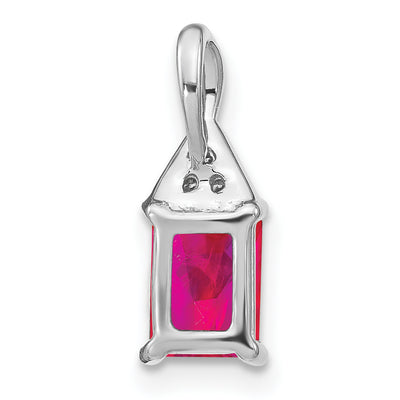14K White Gold Emerald-shape Ruby and Diamond Pendant, 15.75 x 5.9mm
