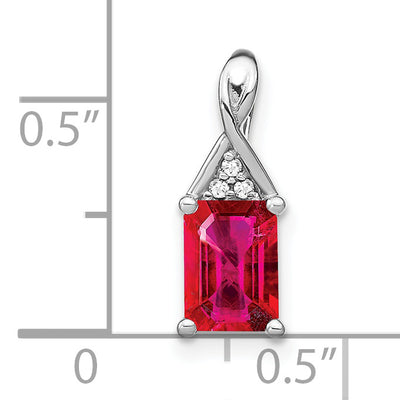 14K White Gold Emerald-shape Ruby and Diamond Pendant, 15.75 x 5.9mm