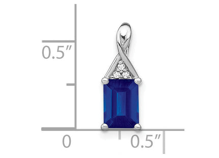 14k White Gold Emerald-shape Sapphire and Diamond Pendant (Style PM7187-SA-002-WA)