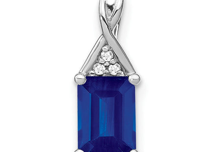 14k White Gold Emerald-shape Sapphire and Diamond Pendant (Style PM7187-SA-002-WA)