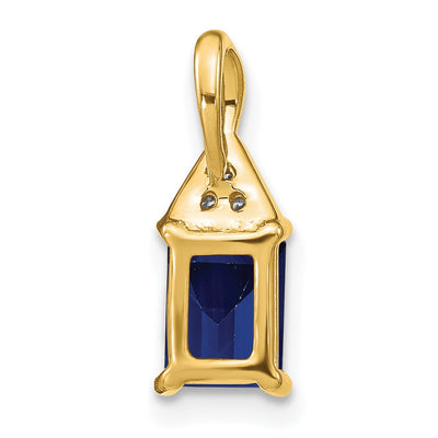 14K Emerald-shape Sapphire and Diamond Pendant