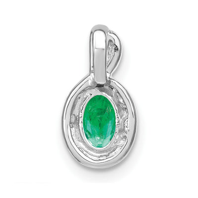 14K White Gold Oval Emerald and Diamond Halo Pendant