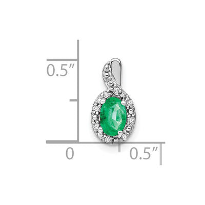 14K White Gold Oval Emerald and Diamond Halo Pendant