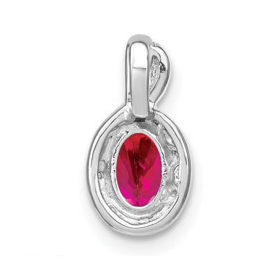 14K White Gold Oval Ruby and Diamond Halo Pendant