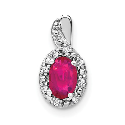 14K white gold diamond oval pendant