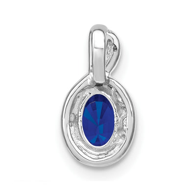 14K White Gold Oval Sapphire and Diamond Halo Pendant