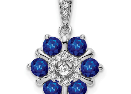 14k White Gold Sapphire and Diamond Floral Pendant (Style PM7192-SA-009-WA)