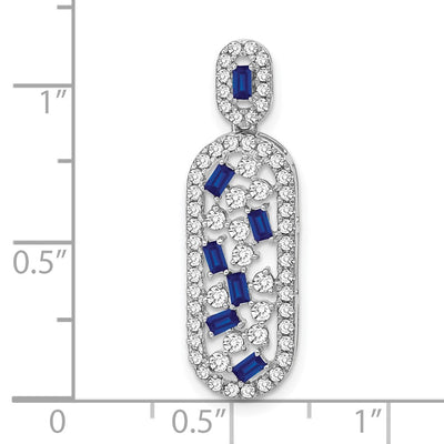 14K White Gold Octagon Sapphire and Diamond Oval Chain Slide