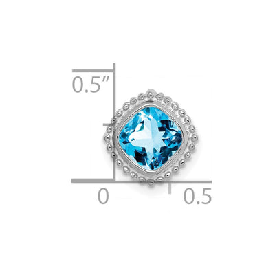 14K White Gold Cushion Blue Topaz Chain Slide