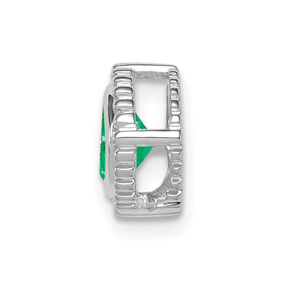 14K White Gold Cushion Emerald Beaded Edge Chain Slide