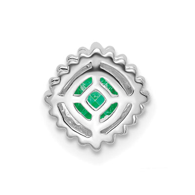 14K White Gold Cushion Emerald Beaded Edge Chain Slide