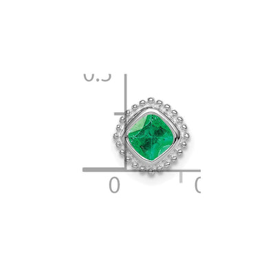 14K White Gold Cushion Emerald Beaded Edge Chain Slide