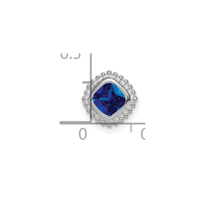 14K White Gold Cushion Sapphire Beaded Edge Chain Slide