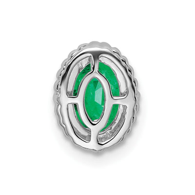 14K White Gold Oval Emerald Beaded Edge Chain Slide