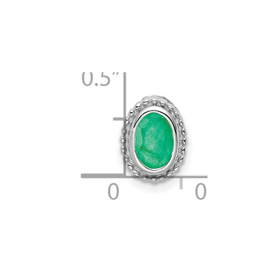 14K White Gold Oval Emerald Beaded Edge Chain Slide