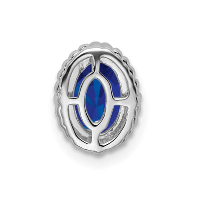 14K White Gold Oval Sapphire Beaded Edge Chain Slide