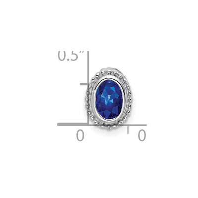 14K White Gold Oval Sapphire Beaded Edge Chain Slide