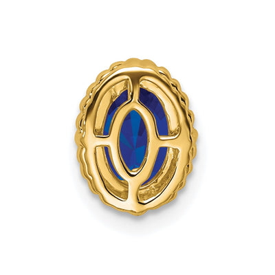 14K Oval Sapphire Beaded Edge Chain Slide