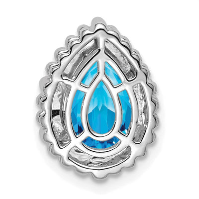 14K White Gold Pear Blue Topaz Chain Slide