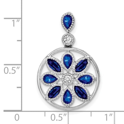 14K White Gold Pear and Marquise Sapphire and Diamond Circle Chain Slide