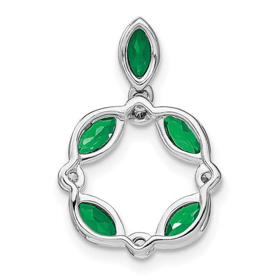 14K White Gold Marquise Emerald and Diamond Circle Chain Slide, 17.8 x 11.7mm