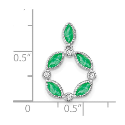 14K White Gold Marquise Emerald and Diamond Circle Chain Slide, 17.8 x 11.7mm