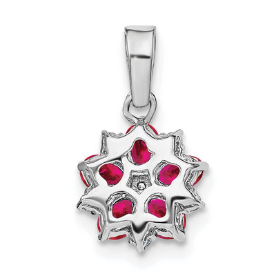 14K White Gold Ruby and Diamond Floral Pendant