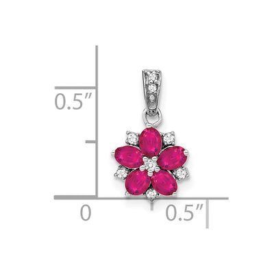 14K White Gold Ruby and Diamond Floral Pendant