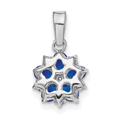 14K White Gold Sapphire and Diamond Floral Pendant, 16.5 x 8.9mm