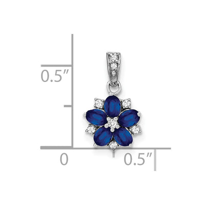 14K White Gold Sapphire and Diamond Floral Pendant, 16.5 x 8.9mm