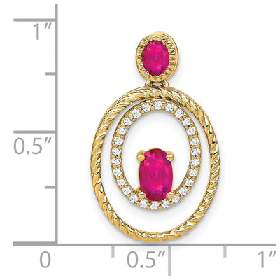 14K Oval and Round Ruby and Diamond Oval Pendant