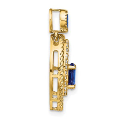 14K Oval and Round Sapphire and Diamond Oval Pendant