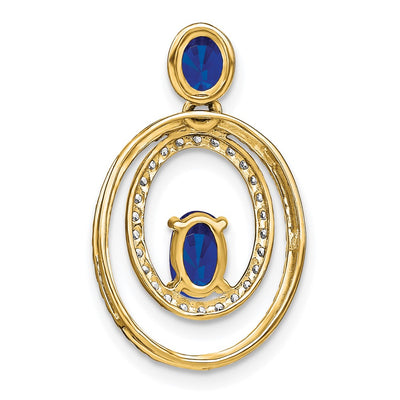 14K Oval and Round Sapphire and Diamond Oval Pendant