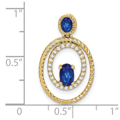 14K Oval and Round Sapphire and Diamond Oval Pendant