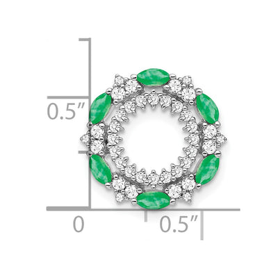 14K White Gold Marquise Emerald and Diamond Circle Chain Slide, 16.8 x 16.8mm