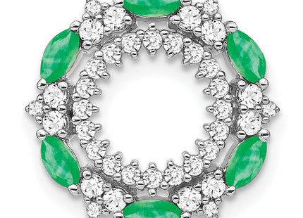 14k White Gold Marquise Emerald and Diamond Circle Chain Slide, 16.8 x 16.8mm
