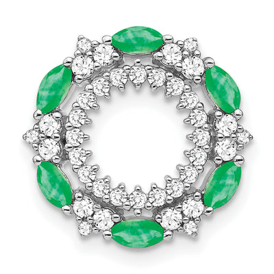 14k White Gold Marquise Emerald and Diamond Circle Chain Slide, 16.8 x 16.8mm