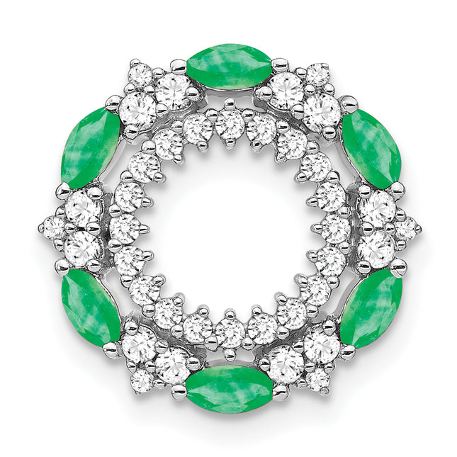 14k White Gold Marquise Emerald and Diamond Circle Chain Slide, 16.8 x 16.8mm