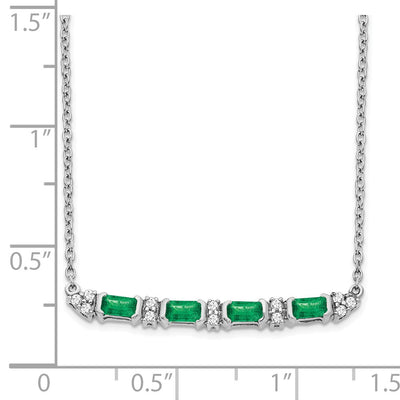 14K White Gold Octagon Emerald and Diamond Bar Necklace