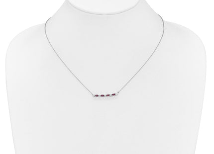 14k White Gold Octagon Ruby and Diamond Bar Necklace (Style PM7225-RU-010-WA)